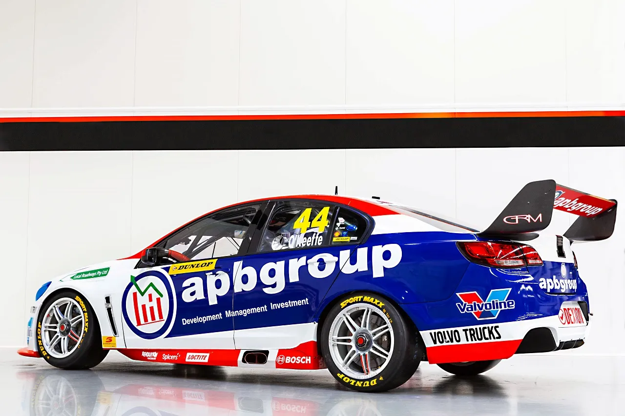 Rear side studio view of the #44 apbgroup Commodore Supercar with Valvoline and Volvo Trucks livery