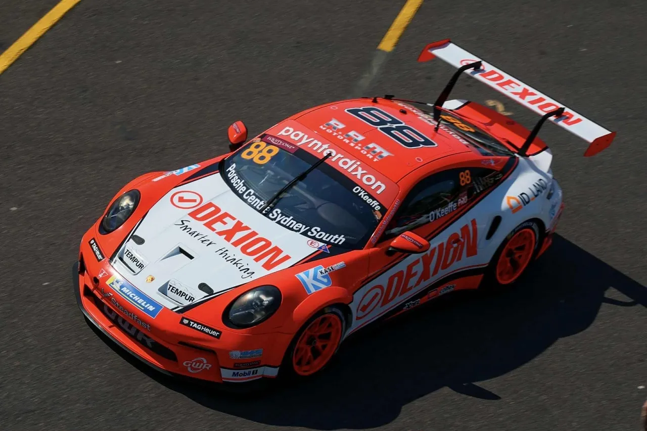 Overhead view of the Dexion Porsche #88 on track