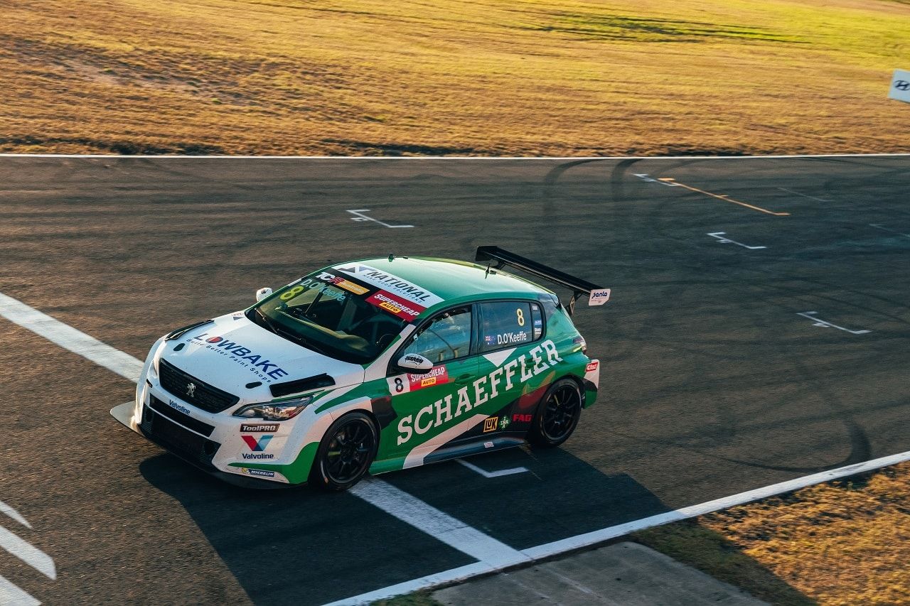 The #8 Schaeffler Peugeot 308 TCR car viewed from above on the track
