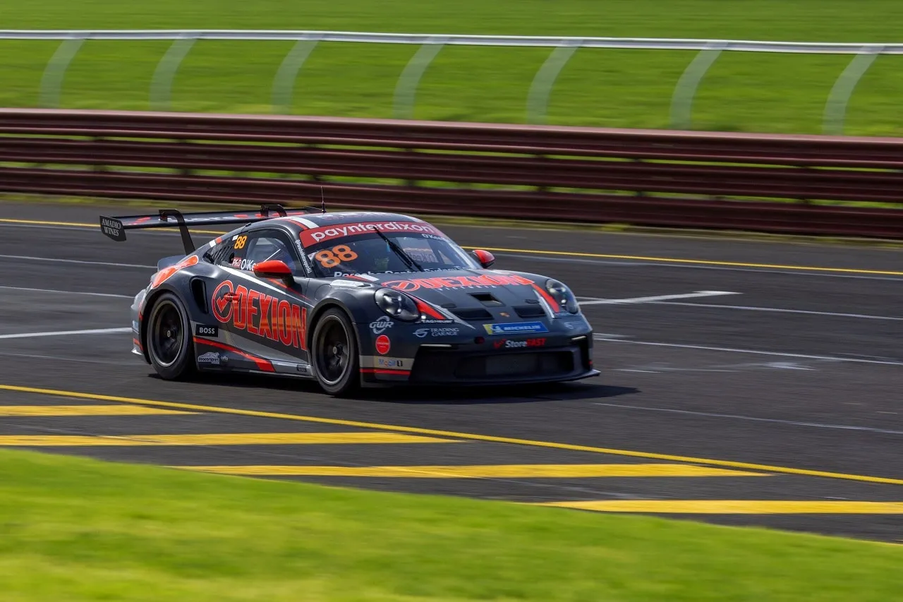 The #88 Dexion Paynter Dixon Porsche GT3 Cup car on track